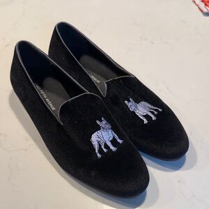 Saks Fifth Avenue Black Loafers with Embroidered Design